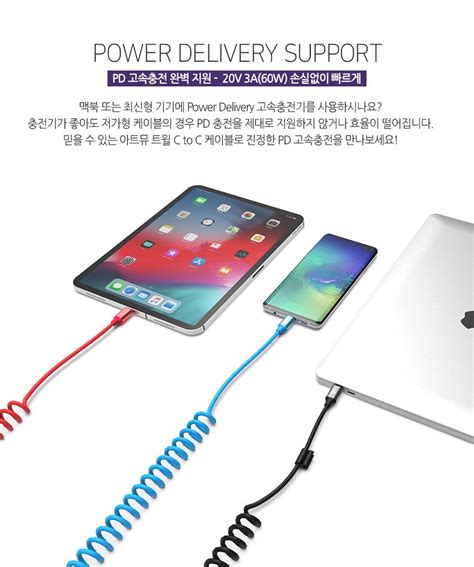 스프링 Usb Pd C타입 To C 60w 고속 충전 케이블 감도 깊은 취향 셀렉트샵 29cm