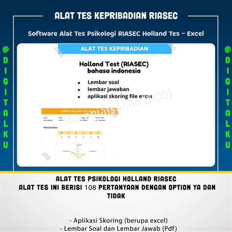 Jual Software Alat Tes Psikologi RIASEC Holland Tes Excel Shopee