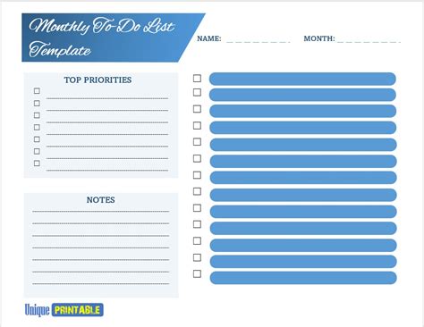 09+ Free Monthly To-Do List Templates - Free Unique Printable Templates