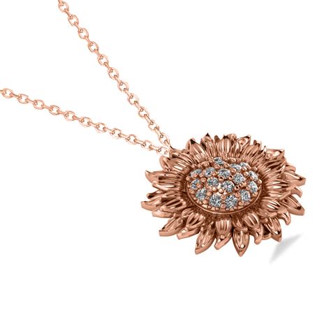 Sunflower Diamond Pendant Necklace 14k Rose Gold 0 19ct Ad6878