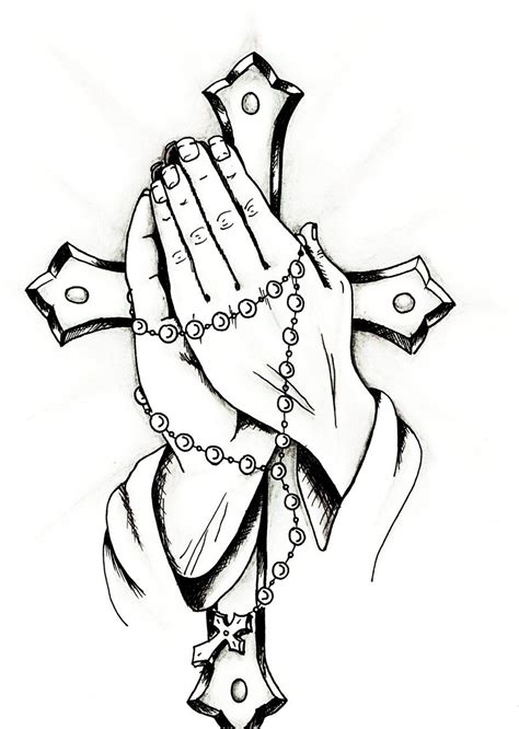 Praying Hands With Cross Outline