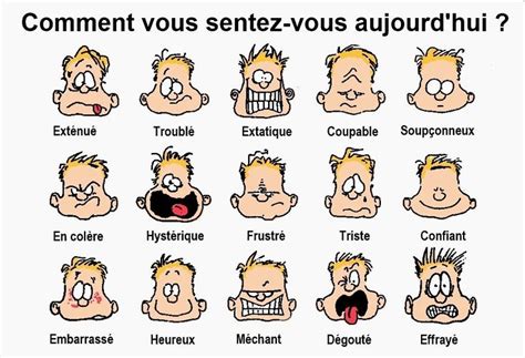 An Image Of Cartoon Faces With Different Expressions In French English