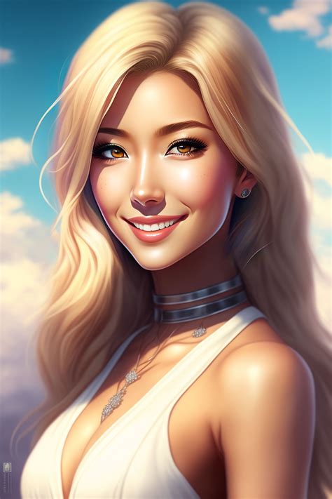 Lexica Anime Womam Hot Blonde Hair Photorealistic Highly Detailed Wearing A White Dress