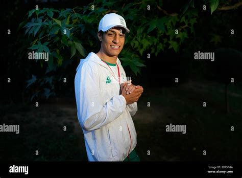 Algerian Boxer Imane Khelif Poses For A Photo After An Interview With