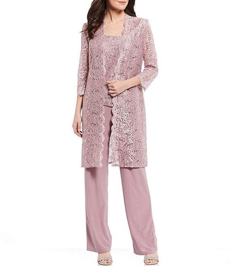 R M Richards Piece Sequin Glitter Scallop Lace Duster Pant Set