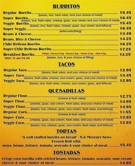 Menu at La Victoria Taqueria restaurant, Beverly