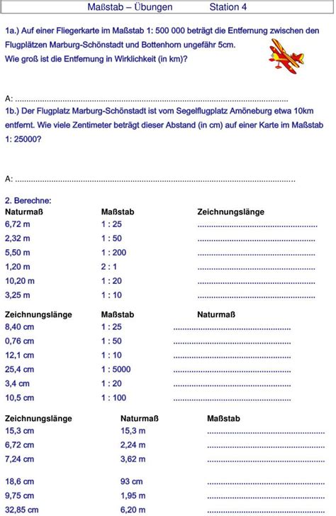 Übungsblatt zu Maßstab Übungsblatt Mathematik Klassenarbeiten