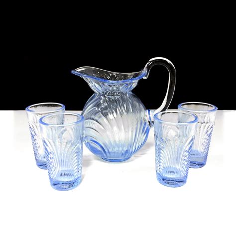 Vintage Blue Pitcher And Water Glass Lindsey