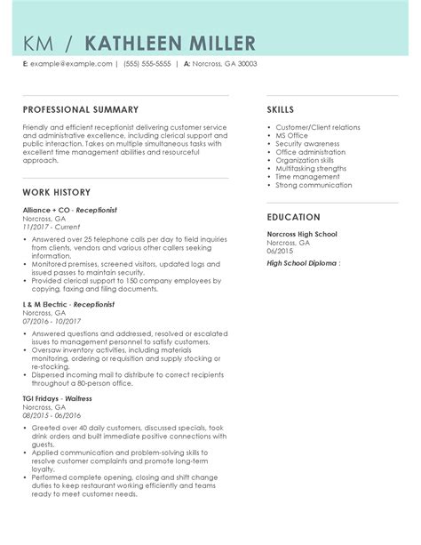 Receptionist Resume Examples Administrative Livecareer