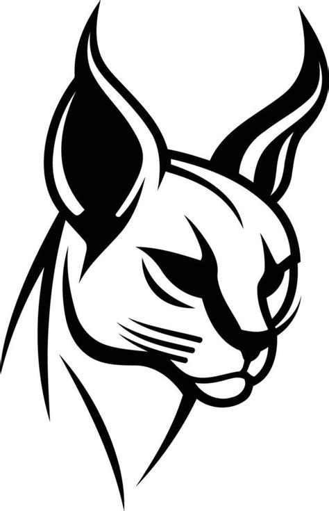 A Fierce And Stylized Black And White Illustration Of A Caracal S Head