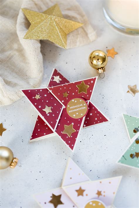 Weihnachtskarte Basteln Star Fold Card Mit Vorlage Zum Drucken