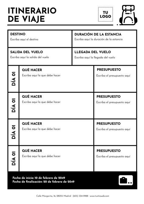 Plantilla De Itinerario De Viajes Personalizable Plantilla De