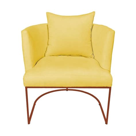 Poltrona Infinity Base Metálica Cobre Suede Amarelo Vallisa Decor