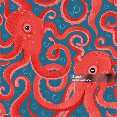 Red Octopuses Seamless Pattern Stock Illustration Download Image Now