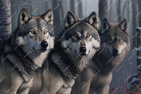 A Pack Of Gray Wolves In The Forest Wolf Large Pack Of Canis Lupus Or