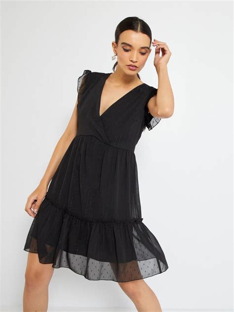 Vestido Corto De Gasa De Plumeti Negro Kiabi 28 00