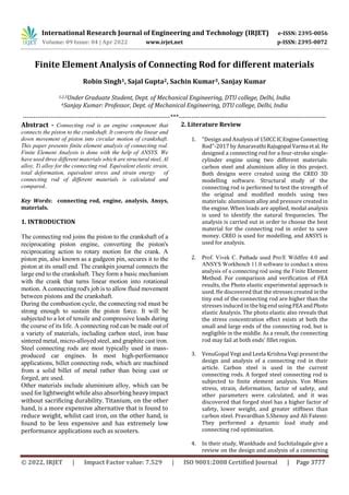 Finite Element Analysis Of Connecting Rod For Different Materials PDF