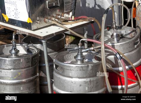 Beer kegs equipment installation on garden party Stock Photo - Alamy