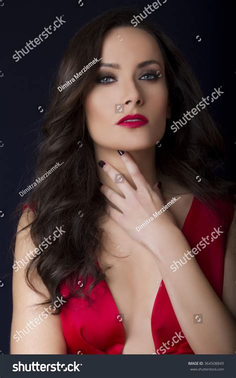 Beautiful Sexy Brunette Red Low Cut Stock Photo Shutterstock