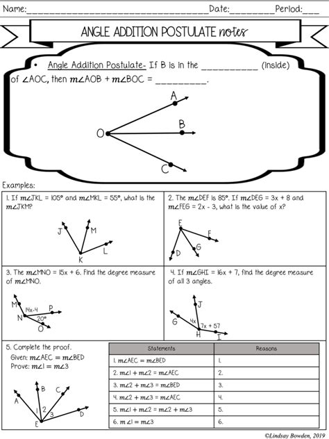 Segment And Angle Addition Postulate Notes And Worksheets Lindsay Bowden