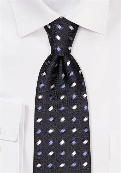 Designer Check Tie Black Silver Gray Checkered Mens Tie Bows N