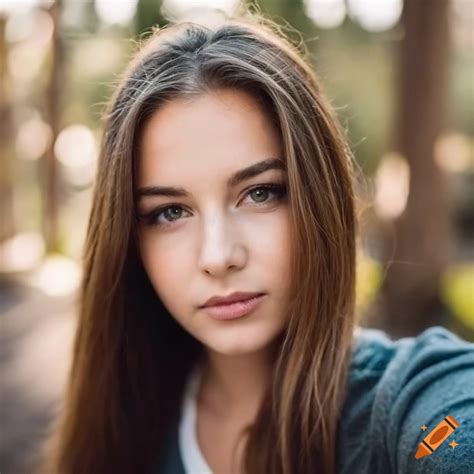 Beautiful Woman With Freckles And Wavy Dark Brown Hair Leaning Against A Tree Trunk On Craiyon