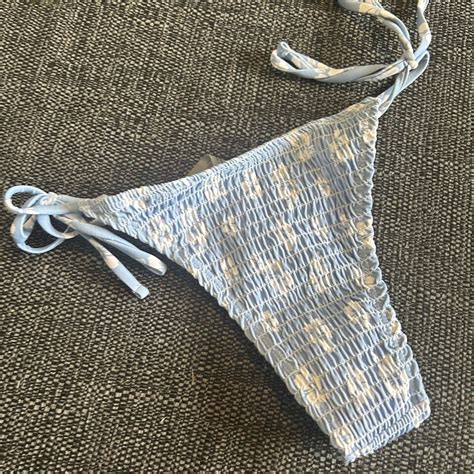 Bikini Bottoms Size Xs Blue Shein Tanga String Shirred Brief Daisy