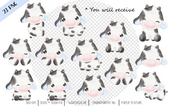 Baby Cow Watercolor Clipart by Amayda Design | TPT