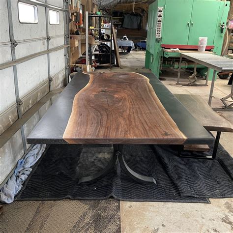 Black Epoxy Resin Walnut Wood Slab Table Lancaster Live Edge