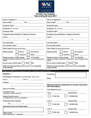 Fillable Online Payg Withholding Tax Variation Checklist Wsc