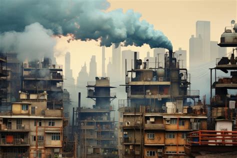 El Paisaje Urbano Est Nublado Con Smog De Las Emisiones De Plantas