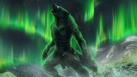 Download Werewolf Howling Aurora Night Wallpaper