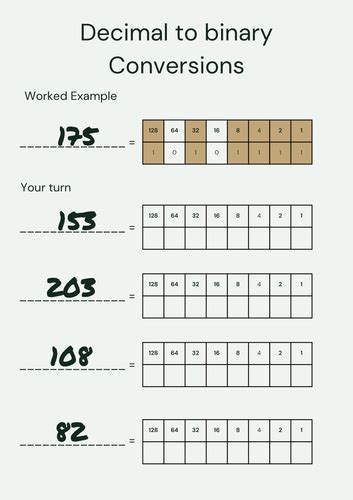 Decimal To Binary Worksheet Pack Teaching Resources