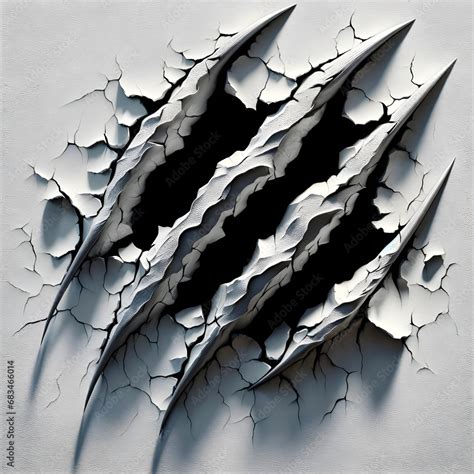 dynamic  claw marks ripping  white surface exposing layers