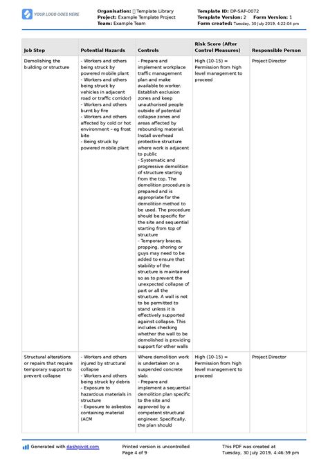 Safe Work Method Statement For Demolition Demolition Works Swms