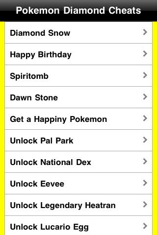 Pokemon Diamond Cheats App for iPad - iPhone - Reference