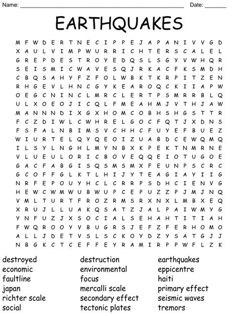 EARTHQUAKES Word Search WordMint