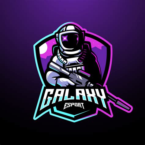 Astronaut Galaxy Holding Gun Esport Mascot Logo Design Illustration