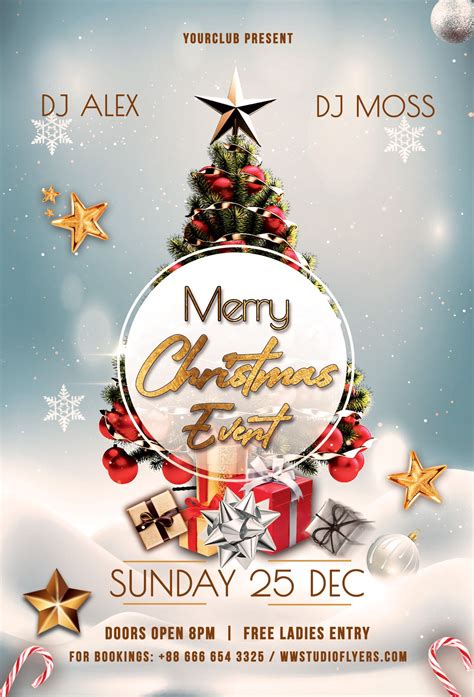 Merry Christmas Flyer Template With Presents On Snow Covered Ground And