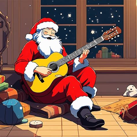 Un Pap Noel Tocando Una Guitarra Sentado En Un Hechizo M Gico En El