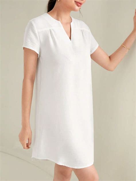 Shein Lune Notched Neckline Curved Hem Dress Shein Usa