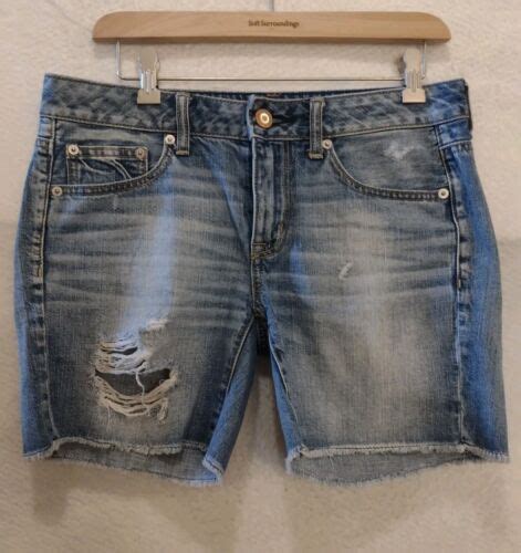 Womens AE American Eagle Cut Off Denim Blue Jean Shorts Waist Measures