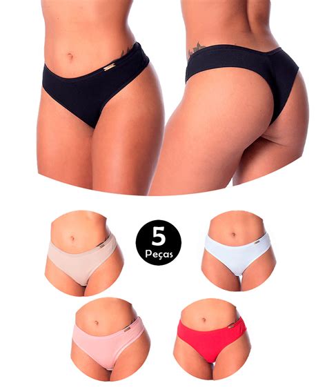 kit 5 Calcinha IMI Lingerie Tanga Algodão Cotton Fio Duplo Conforto Básica Camila Feminino IMI