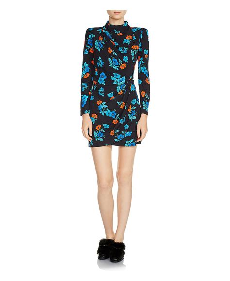 Maje Ripita Ruched Floral Print Mini Dress In Blue Lyst