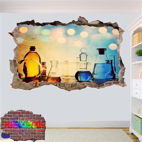 Chemistry Lab Chemicals 3d Art Smashed Effect Wall Sticker Room Office
