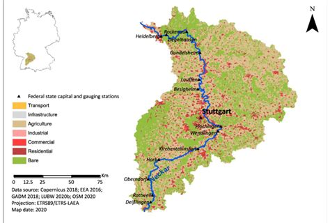 Study area: Neckar River basin showing today's land use | Download ...