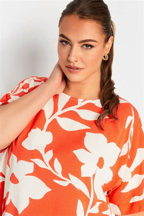 Yours Curve Plus Size Orange Floral Top Yours Clothing