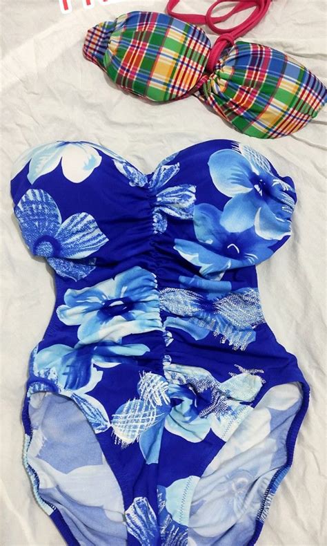 Swimsuit Bikini Biru Flower Bunga Fesyen Wanita Pakaian Wanita