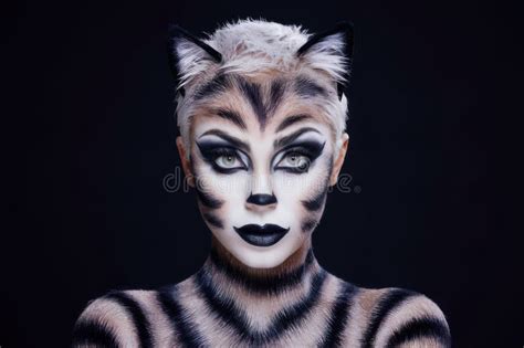 A Woman With A Cat Face Painted On Her Body Ai Stock Photo Image Of