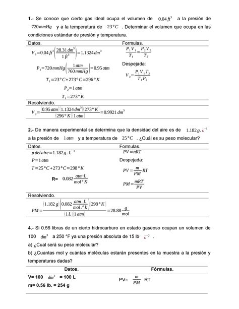 Termodinámica Ejercicios de práctica 1 Se conoce que cierto gas